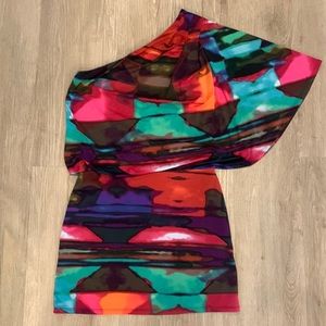 One shoulder colorful mini dress